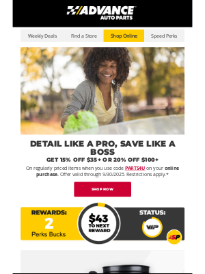 Advance Auto Parts - DIY Detailing Deals: 15% Off $35+ or 20% Off $100+