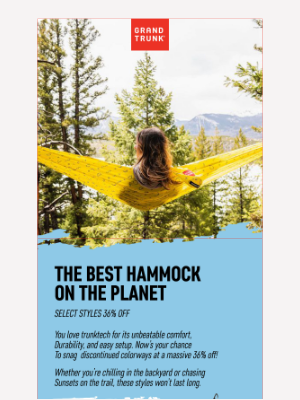 Grand Trunk - 36% off select TrunkTech Hammocks! Grab yours before they are gone.