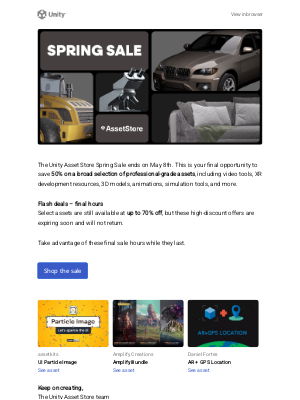 Unity - Asset Store Spring Sale ends May 8