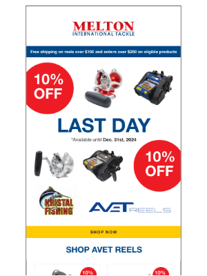 meltontackle - Last Day! Don’t Miss 10% Off Avet & Kristal Reels!🎣