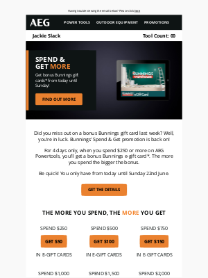 AEG Power Tools (Australia) - Spend & Get is back on now!