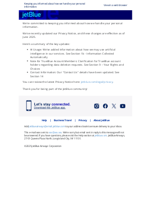 JetBlue Airways - We've recently updated our Privacy Notice.