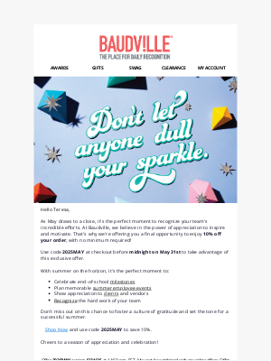 Baudville - Last Chance: Save 10% This May!