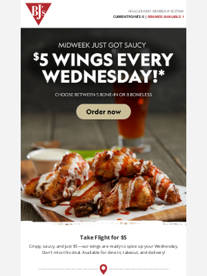 BJs Restaurants - Your $5 Wing Fix Is Here!