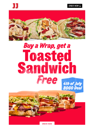 Jimmy John's - Buy a Wrap, get a FREE Toasted Sandwich ❤ 🤍 💙
