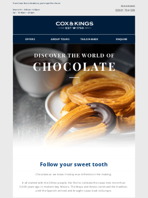 Cox & Kings(United Kingdom) - Celebrate World Chocolate Day with a cocoa holiday