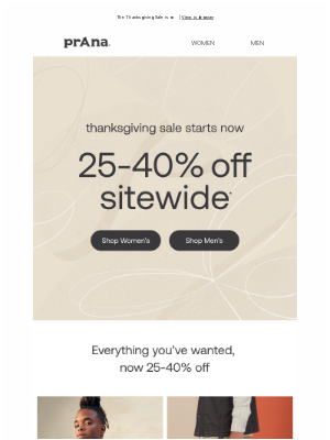 prAna - 25-40% OFF SITEWIDE STARTS NOW!