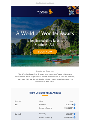 Singapore Airlines - A World of Wonder Awaits: Don't Miss Great Fares