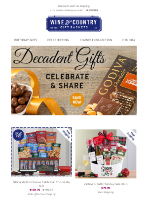 WineCountryGiftBaskets - Save up to 50% on port wine, Ghirardelli & more