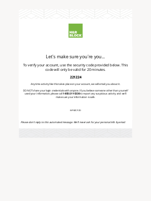 H&R Block - Here’s your H&R Block security code