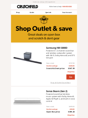 Crutchfield - Crutchfield Outlet Savings up to $304