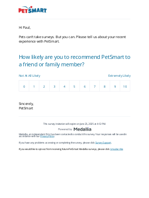 PetSmart - Paul, help PetSmart Grow! Take a 1-Minute Survey and Make Our Tails Wag.
