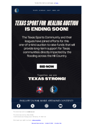 Dallas Mavericks - ENDING SOON! Texas Sport for Healing Auction