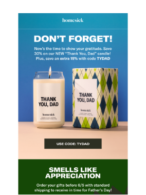 Homesick Candles - 30% OFF Thank You, Dad 🏆