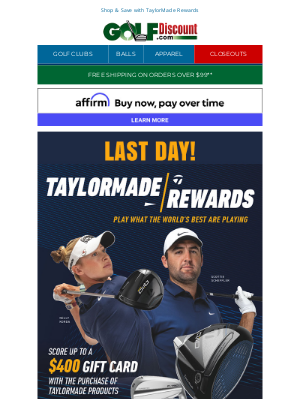 GolfDiscount.com - LAST DAY for TaylorMade Rewards - Score Up to a $400 Gift Card w/ Qualifying Purchase