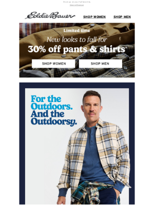 Eddie Bauer - ENDS TOMORROW! 30% Off Pants & Shirts
