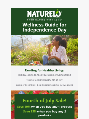 NATURELO Premium Supplements - Wellness Guide for Independence Day & Up to 20% Off!
