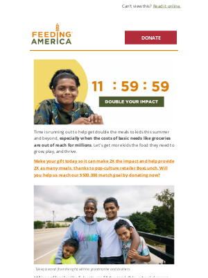Feeding America - 🚨 LAST CHANCE: $1 = 20 meals until midnight