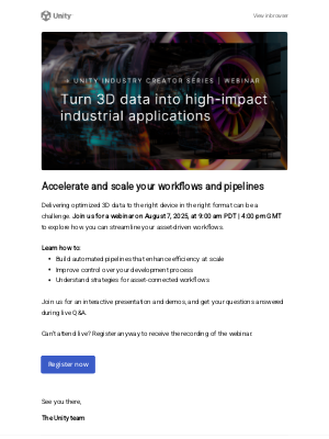 Unity - Unity Industry webinar invitation: Solve your workflow challenges
