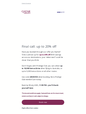 Qatar Airways - ⏳ Up to 20% off ends tomorrow