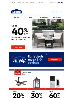 Lowe's - Up to 40% OFF select patio furniture