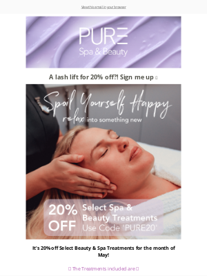 PURE Spa & Beauty - Open for 20% off 💌