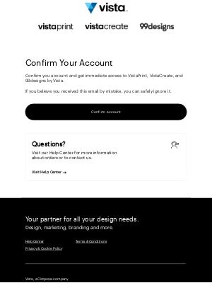 Vistaprint - Confirm your Vista account