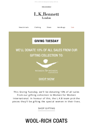 GivingTuesday email by L.K. Bennett