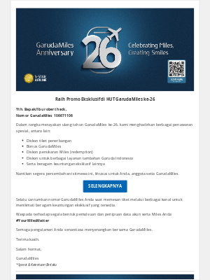 Garuda Indonesia - Raih Promo Eksklusif di HUT GarudaMiles ke-26