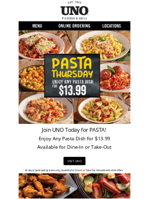 Uno Pizzeria & Grill - 🍝 Did Someone Say Pasta? $13.99 Pasta Specials Today 🍝