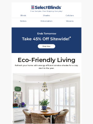 Select Blinds - 45% Off Sitewide Ends Tomorrow