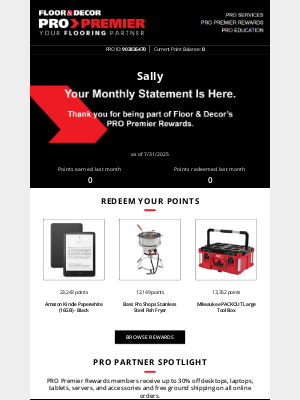 Floor and Decor Pro - Your PRO Premier Rewards Statement
