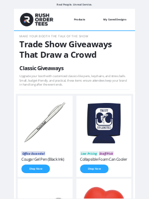 RushOrderTees - Giveaways for Your Next Trade Show