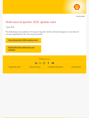 Shell - Shell second quarter 2025 update note