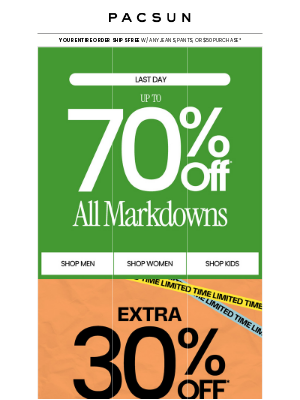 PacSun - Up To 70% Off All Markdowns ENDS TONIGHT ⚠️