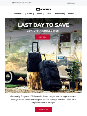 Ogio - Last Day To Get 25% Off A Single Item