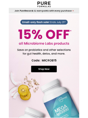 PureFormulas - Email-only flash sale! 15% off Microbiome Labs products