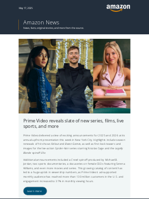 Amazon - The biggest Prime Video announcements for 2025 and 2026