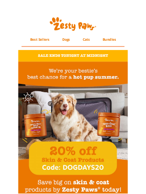 Zesty Paws - 🚨 Ends TONIGHT! 🧡 Save 20% on skin & coat care while you can! 🎉