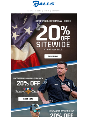 Galls - Save 20% Sitewide! All Units: 4th of July Sale Is Live!