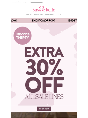 Sass & Belle (United Kingdom) - Extra 30% off Sale - ENDS TOMORROW!