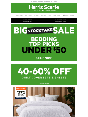 Harris Scarfe (Australia) - Bedding Top Picks Under $50