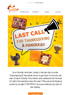 Channukah email by Jacques Torres Chocolate