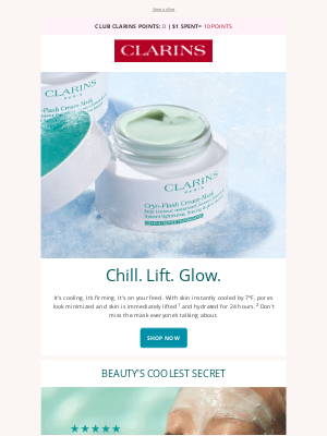 Clarins - Cool Your Skin. Lift Your Glow. 🧊