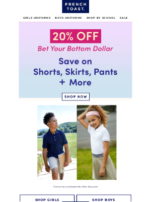 Frenchtoast School Uniforms - 20% Off Bottoms- Save for Back to School