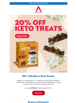 Atkins - Flash Sale Starts Now: 20% Off Atkins Keto Treats!