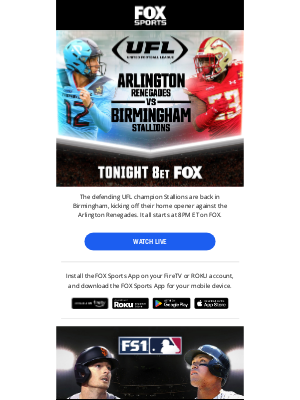 Fox Networks Group - UFL defending champion Stallions face the Renegades 🏈