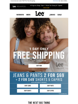 Lee Jeans - Today Only: FREE SHIPPING + 2 for $69 Jeans
