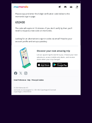 momondo (United Kingdom) - 692400 is your momondo verification code