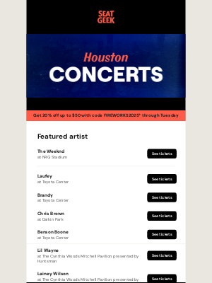 SeatGeek - Coming to Houston: The Weeknd, Laufey, Brandy and more!